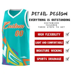 Aqua Gradient Graffiti Pattern Basketball Jersey 2