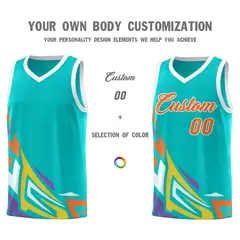 Aqua Gradient Graffiti Pattern Basketball Jersey 3