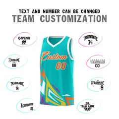 Aqua Gradient Graffiti Pattern Basketball Jersey 4