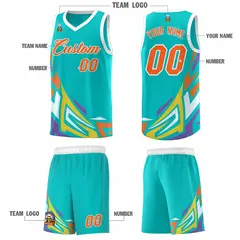 Aqua Gradient Graffiti Pattern Basketball Jersey 5