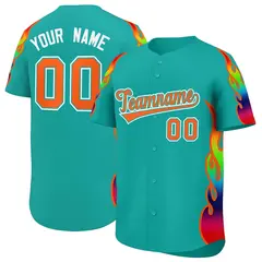 Aqua Graffiti Multicolored Flames Print Baseball Jersey