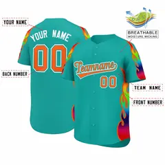 Aqua Graffiti Multicolored Flames Print Baseball Jersey 2