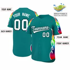 Aqua Graffiti Multicolored Flames Print Baseball Jersey 2