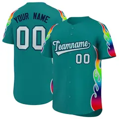Aqua Graffiti Multicolored Flames Print Baseball Jersey 1