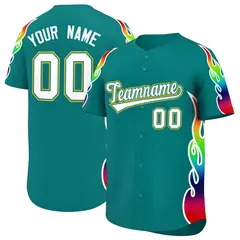 Aqua Graffiti Multicolored Flames Print Baseball Jersey 1