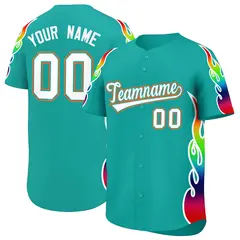 Aqua Graffiti Multicolored Flames Print Baseball Jersey 1