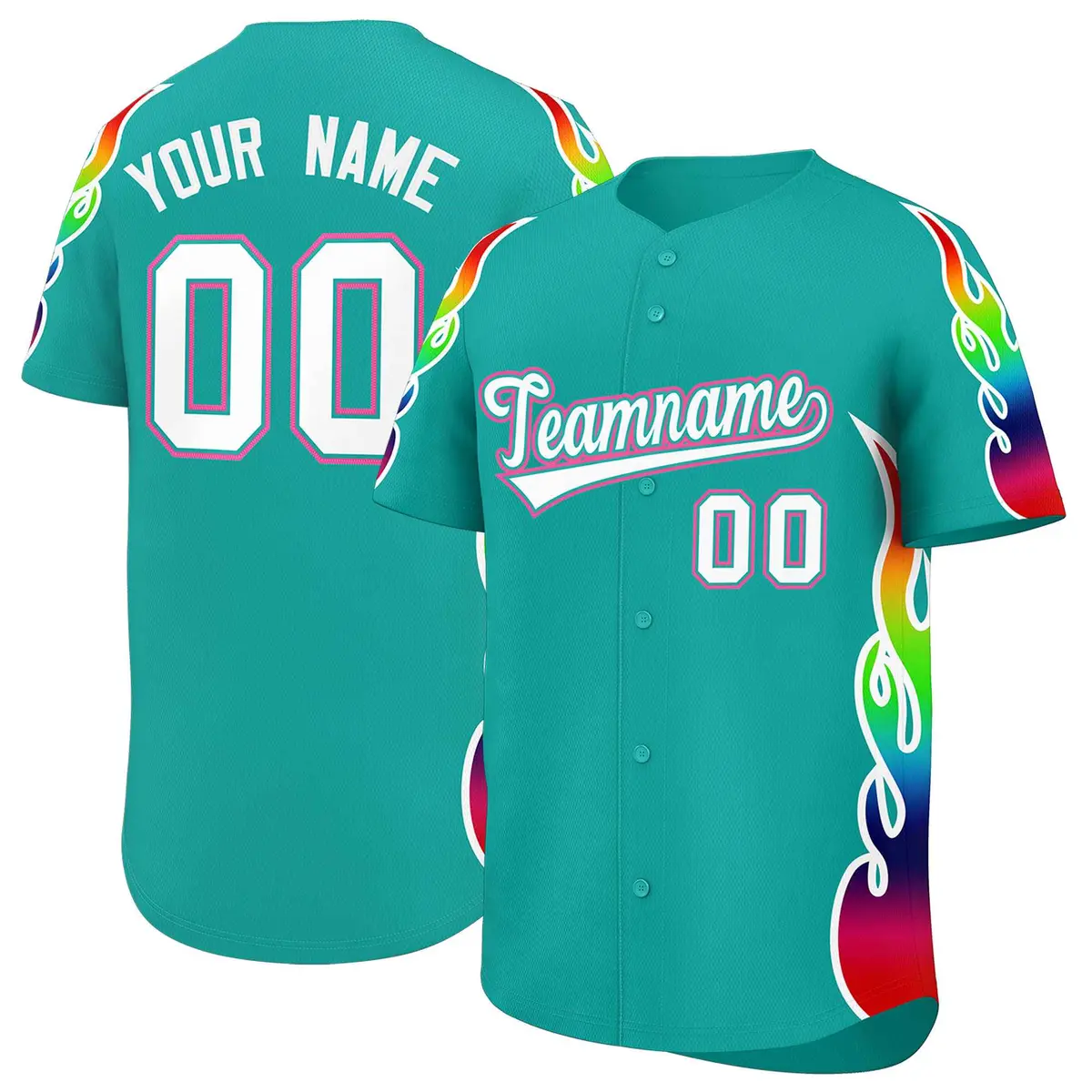 Aqua Graffiti Multicolored Flames Print Baseball Jersey