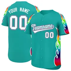 Aqua Graffiti Multicolored Flames Print Baseball Jersey 1