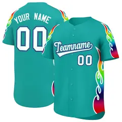 Aqua Graffiti Multicolored Flames Print Baseball Jersey 1