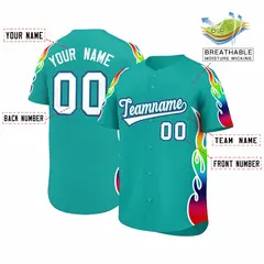 Aqua Graffiti Multicolored Flames Print Baseball Jersey 2