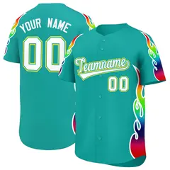 Aqua Graffiti Multicolored Flames Print Baseball Jersey 1