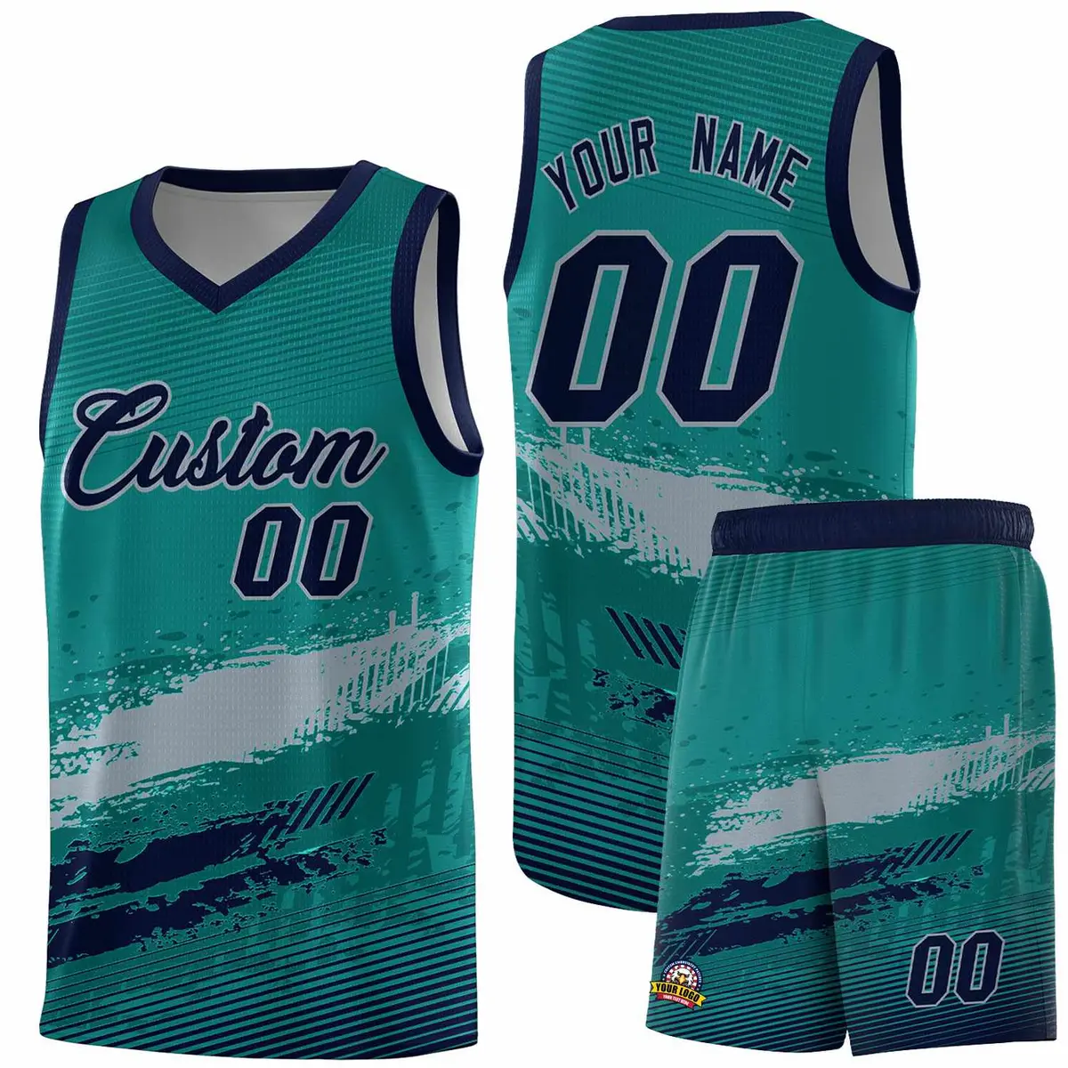 Aqua Gray and Navy Graffiti Basketball Jersey