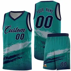 Aqua Gray and Navy Graffiti Basketball Jersey 1