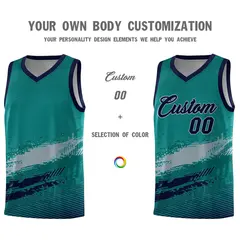 Aqua Gray and Navy Graffiti Basketball Jersey 3