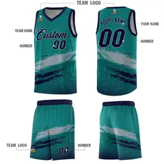 Aqua Gray and Navy Graffiti Basketball Jersey 5