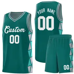 Aqua Gray-Aqua Triangle Splicing Basketball Jersey 1