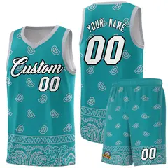 Aqua Gray Cashew Pattern Basketball Jersey 1