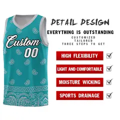 Aqua Gray Cashew Pattern Basketball Jersey 2
