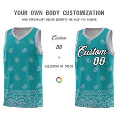 Aqua Gray Cashew Pattern Basketball Jersey 3