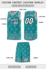 Aqua Gray Cashew Pattern Basketball Jersey 5