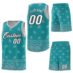 Aqua Gray Cashew Pattern Basketball Jersey 6