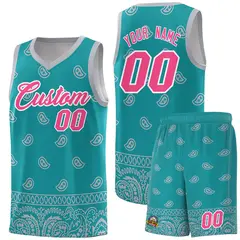 Aqua Gray Cashew Pattern Basketball Jersey 1