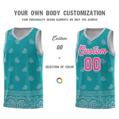 Aqua Gray Cashew Pattern Basketball Jersey 10