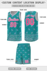 Aqua Gray Cashew Pattern Basketball Jersey 12