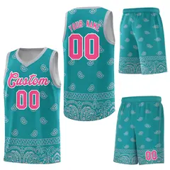 Aqua Gray Cashew Pattern Basketball Jersey 13