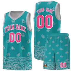 Aqua Gray Cashew Pattern Basketball Jersey 15
