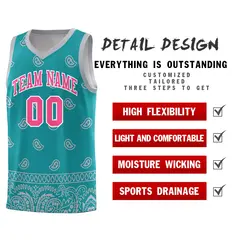 Aqua Gray Cashew Pattern Basketball Jersey 16
