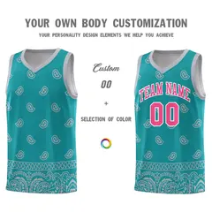 Aqua Gray Cashew Pattern Basketball Jersey 17