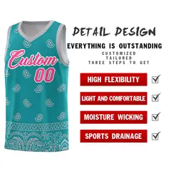 Aqua Gray Cashew Pattern Basketball Jersey 2