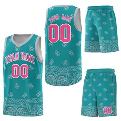Aqua Gray Cashew Pattern Basketball Jersey 20