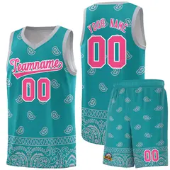 Aqua Gray Cashew Pattern Basketball Jersey 22