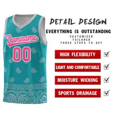 Aqua Gray Cashew Pattern Basketball Jersey 23