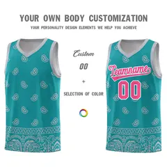 Aqua Gray Cashew Pattern Basketball Jersey 24