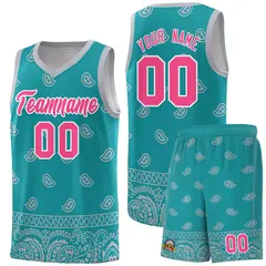 Aqua Gray Cashew Pattern Basketball Jersey 29