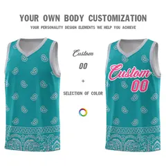 Aqua Gray Cashew Pattern Basketball Jersey 3