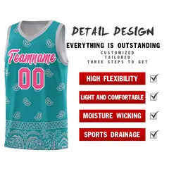 Aqua Gray Cashew Pattern Basketball Jersey 30