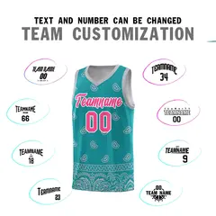 Aqua Gray Cashew Pattern Basketball Jersey 32