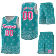Aqua Gray Cashew Pattern Basketball Jersey 34
