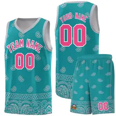 Aqua Gray Cashew Pattern Basketball Jersey 36