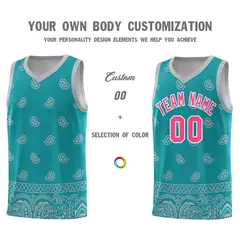 Aqua Gray Cashew Pattern Basketball Jersey 38