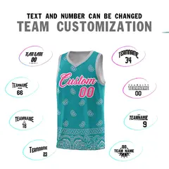 Aqua Gray Cashew Pattern Basketball Jersey 4