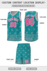 Aqua Gray Cashew Pattern Basketball Jersey 40
