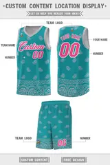 Aqua Gray Cashew Pattern Basketball Jersey 5