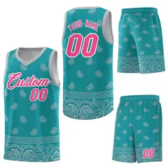 Aqua Gray Cashew Pattern Basketball Jersey 6
