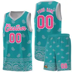 Aqua Gray Cashew Pattern Basketball Jersey 8