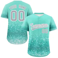 Aqua Gray Gradient Sparkle-Effect Fashion Baseball Jersey